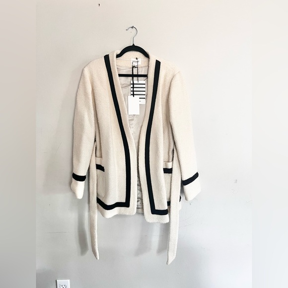 Rare NWT  Sezane Mike Coat Wrap Cardigan Sweater Black Cream Size 40 - Picture 9 of 13